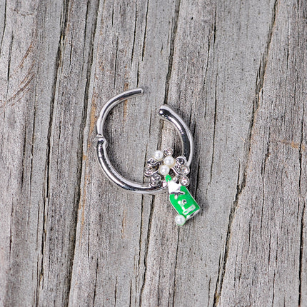 16G 3/8 Clear Gem Green Champagne Bottle Holiday Septum Clicker