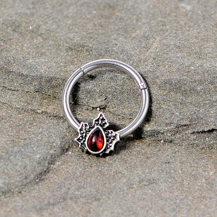 16G 3/8 Red Gem Holly Leaf Holiday Hinged Segment Ring