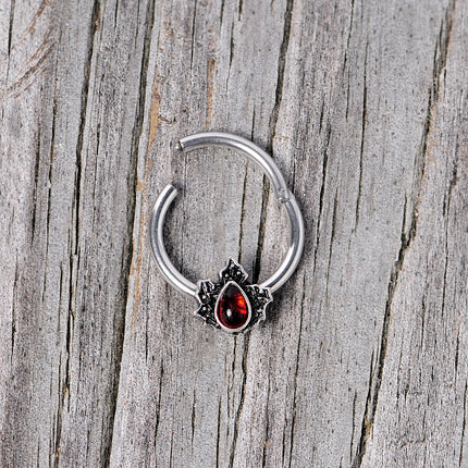 16G 3/8 Red Gem Holly Leaf Holiday Hinged Segment Ring