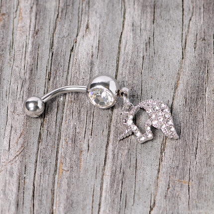 Clear Gem Silhouette Unicorn Dangle Belly Ring