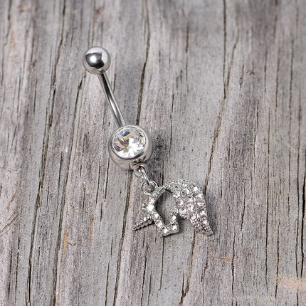 Clear Gem Silhouette Unicorn Dangle Belly Ring