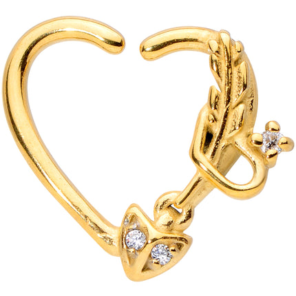 16G 3/8 Clear CZ Gem Arrow Heart Left Heart Closure Ring