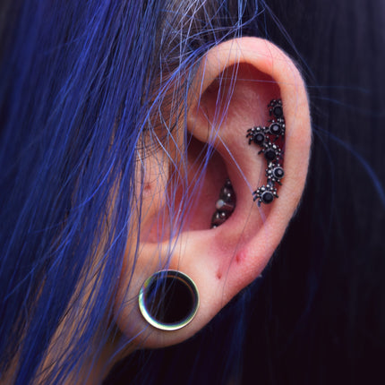 16G 1/4 Black CZ Gem Black Spider Halloween Cartilage Tragus