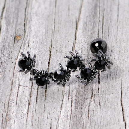 16G 1/4 Black CZ Gem Black Spider Halloween Cartilage Tragus