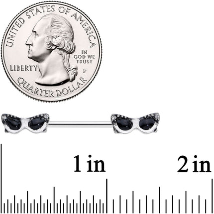 14G 9/16 Clear Gem 50s Retro Sunglasses Barbell Nipple Ring Set