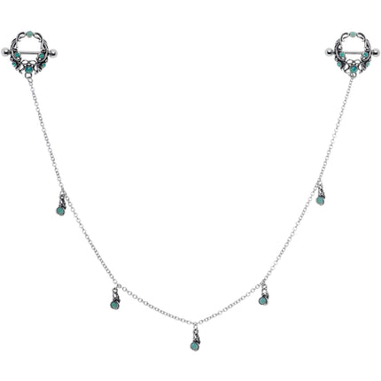 14G 9/16 Green Faux Opal Wreath Nipple Shield Dangle Nipple Chain