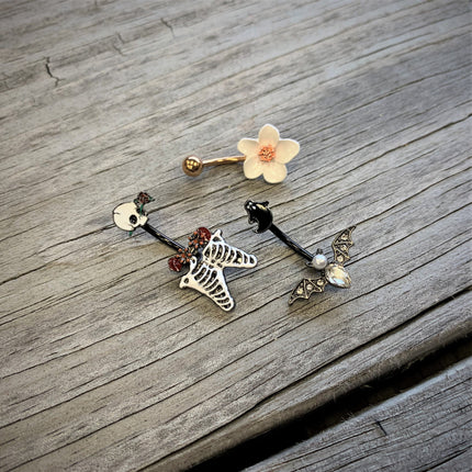 Clear Gem Black Ghost Vampire Bat Halloween Double Mount Belly Ring