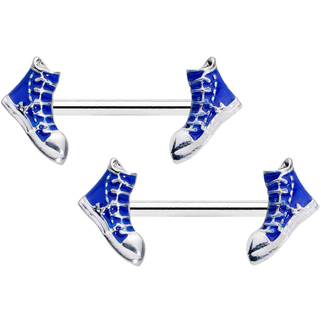14G 9/16 Blue High Top Sneaker Barbell Nipple Ring Set