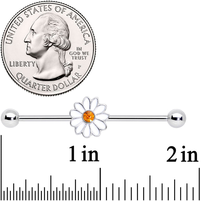 14G Yellow Gem White Daisy Flower Industrial Barbell 38mm