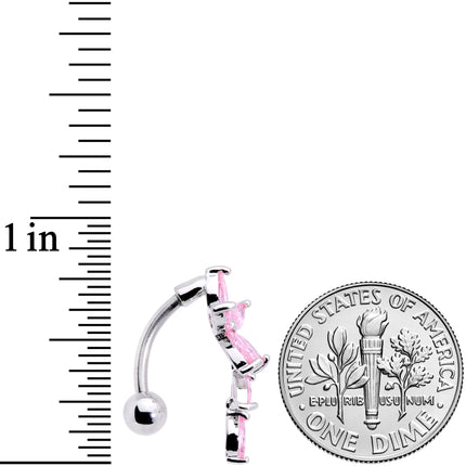 Pink CZ Gem Fashion Flower Dangle Top Mount Belly Ring