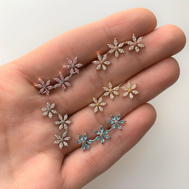 16G 1/4 Clear CZ Gem Rose Gold Tone Tri Flower Cartilage
