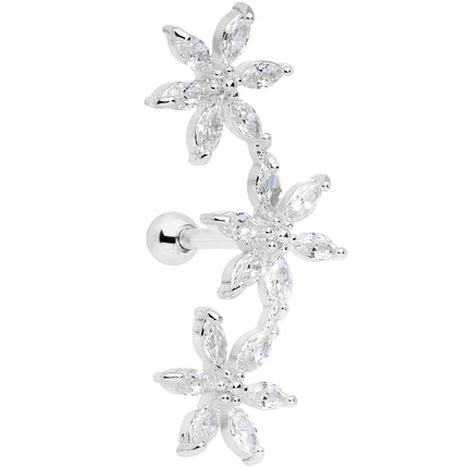 16G 1/4 Clear CZ Gem Tri Flower Cartilage