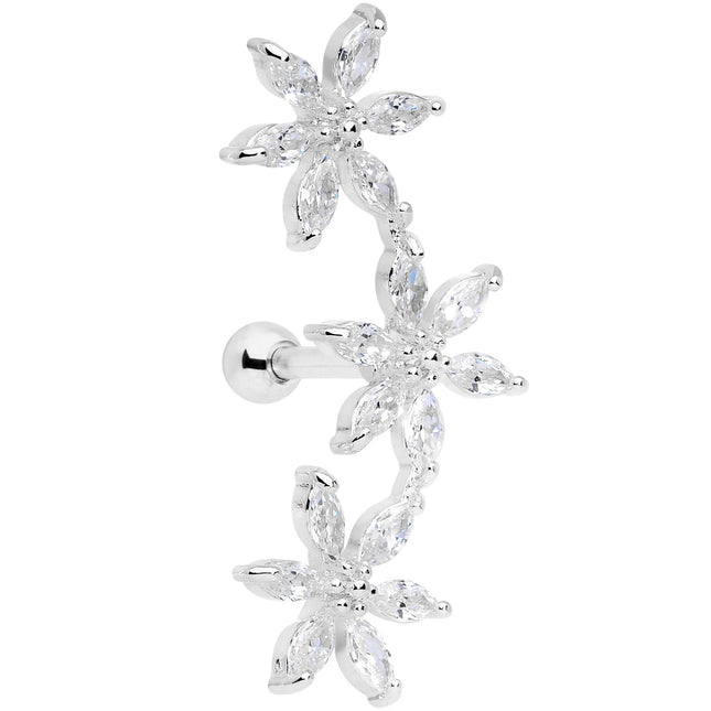 16G 1/4 Clear CZ Gem Tri Flower Cartilage