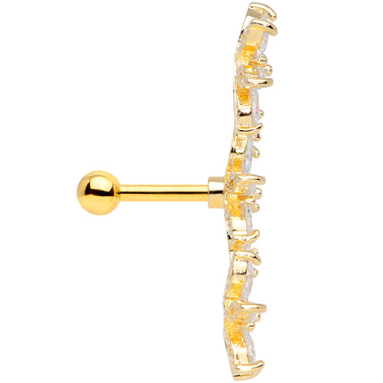 16G 1/4 Clear CZ Gem Gold Tone Tri Flower Cartilage
