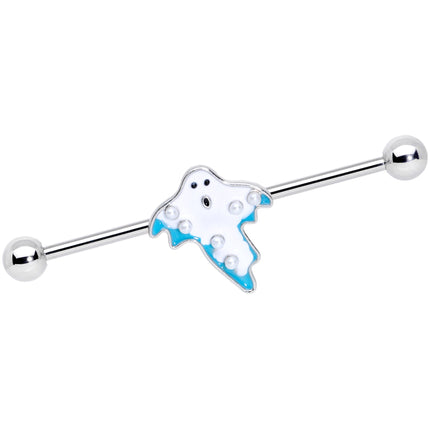 14G White Orb Ghost Halloween Industrial Barbell 38mm