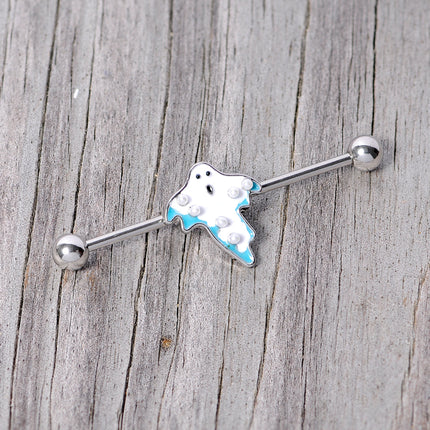14G White Orb Ghost Halloween Industrial Barbell 38mm