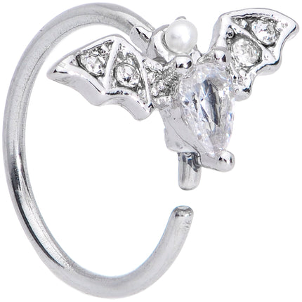 20G 5/16 Clear White Accent Bat Halloween Nose Hoop