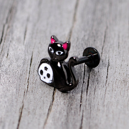 16G 5/16 Black Cat Skull Halloween Labret Monore Tragus