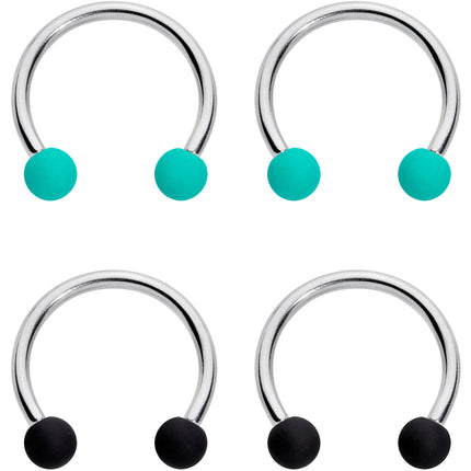 16G 3/8 Black Teal Matte Horseshoe Circular Barbell Set of 4