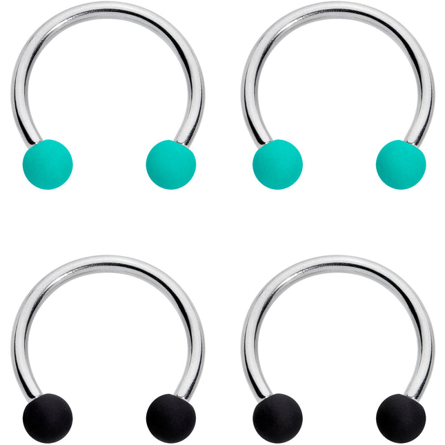 16G 3/8 Black Teal Matte Horseshoe Circular Barbell Set of 4