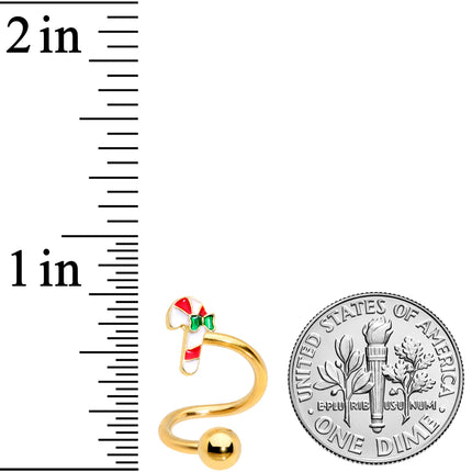 14G 3/8 Gold Tone Candy Cane Christmas Spiral Twister Belly Ring