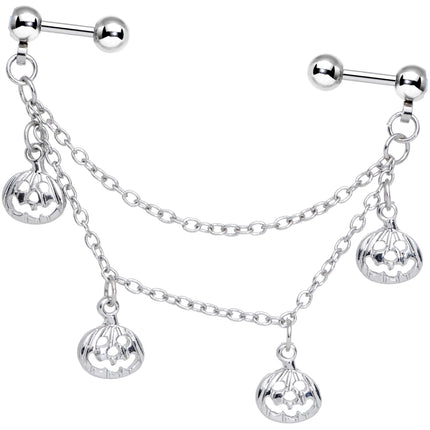 16G 1/4 Aurora Gem Pumpkin Halloween Cartilage Chain Earring