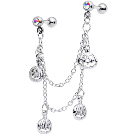 16G 1/4 Aurora Gem Pumpkin Halloween Cartilage Chain Earring