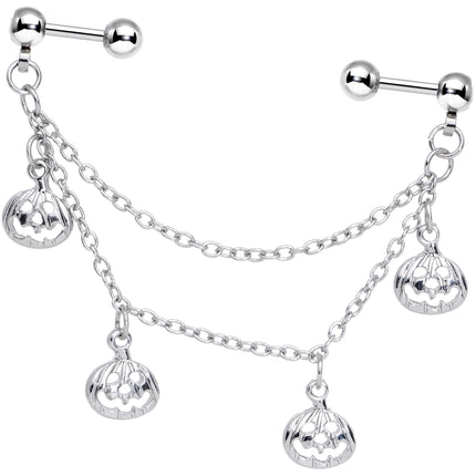 16G 1/4 Clear Gem Pumpkin Halloween Cartilage Chain Earring
