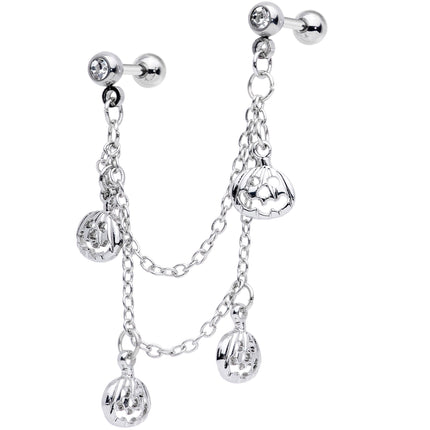 16G 1/4 Clear Gem Pumpkin Halloween Cartilage Chain Earring
