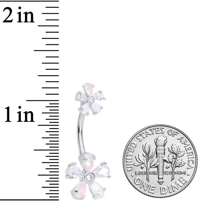 White Faux Opal Five Petal Flower Double Mount Belly Ring