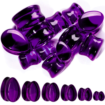 Solid Purple Glass Teardrop Plug Set