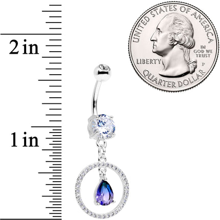 Blue Green CZ Gem Drop Loop Dangle Belly Ring