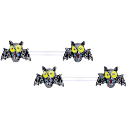 14G 9/16 Clear Bioplast Vampire Bat Barbell Nipple Ring Set
