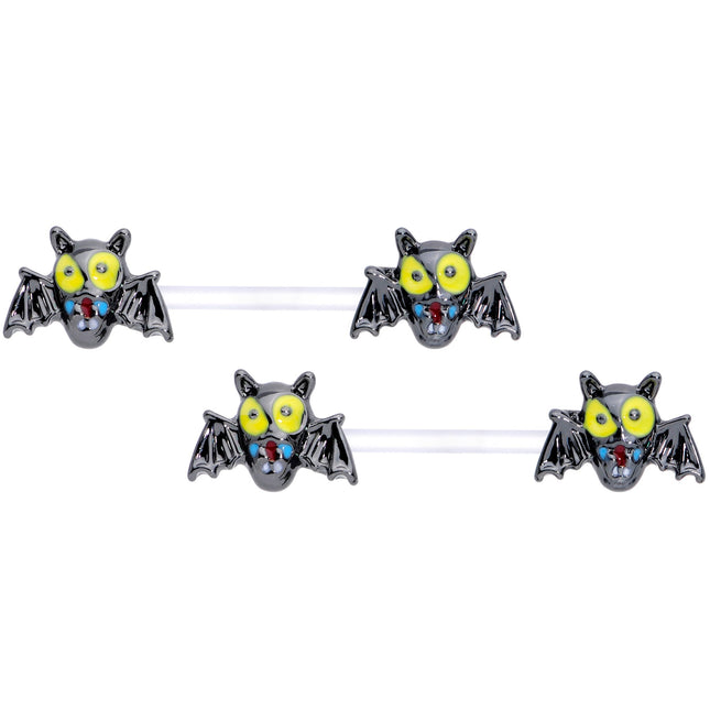 14G 9/16 Clear Bioplast Vampire Bat Barbell Nipple Ring Set