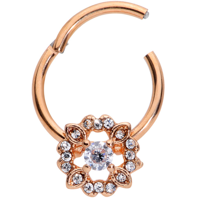 16G  3/8 Clear Gem Rose Gold Tone Wreath Hinged Segment Ring