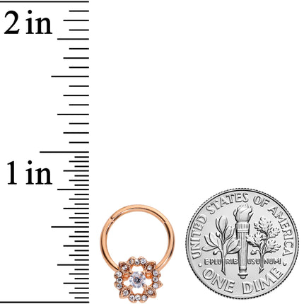 16G  3/8 Clear Gem Rose Gold Tone Wreath Hinged Segment Ring