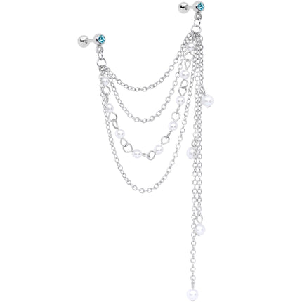 16G 1/4 Aqua Gem Multiple Dangle Cartilage Chain Earring