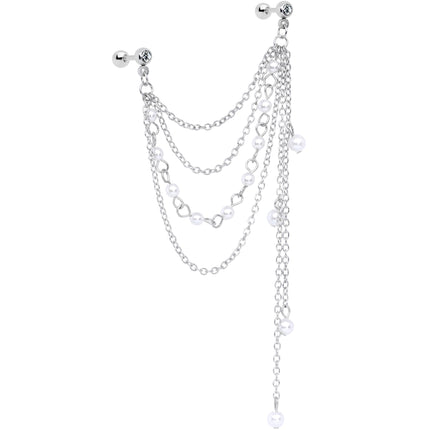 16G 1/4 Clear Gem Multiple Dangle Cartilage Chain Earring