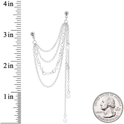 16G 1/4 Clear Gem Multiple Dangle Cartilage Chain Earring