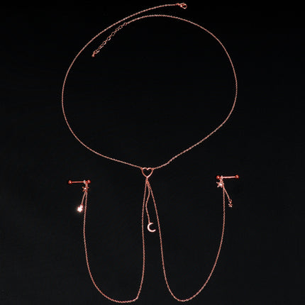 14G 5/8 Aurora Gem Rose Gold Hue Star Moon Nipple Chain Necklace