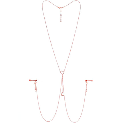 14G 5/8 Aurora Gem Rose Gold Hue Star Moon Nipple Chain Necklace