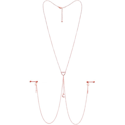 14G 5/8 Clear Gem Rose Gold Hue Star Moon Nipple Chain Necklace