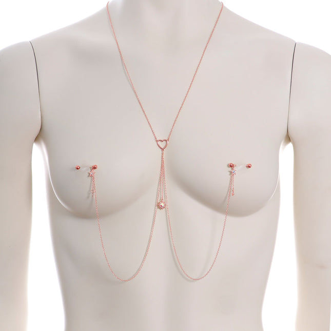 14G 5/8 Aurora Gem Rose Gold Hue Star Sun Nipple Chain Necklace