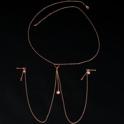 14G 5/8 Aurora Gem Rose Gold Hue Star Sun Nipple Chain Necklace