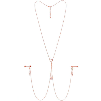 14G 5/8 Aurora Gem Rose Gold Hue Star Sun Nipple Chain Necklace