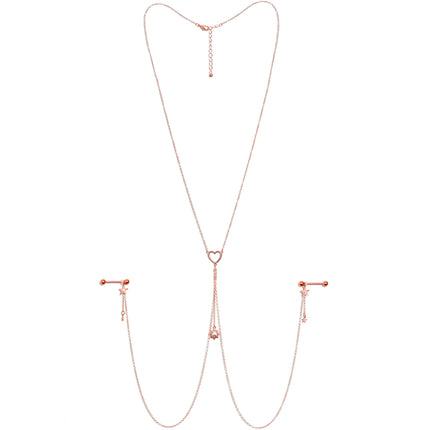 14G 5/8 Clear Gem Rose Gold Hue Star Sun Nipple Chain Necklace