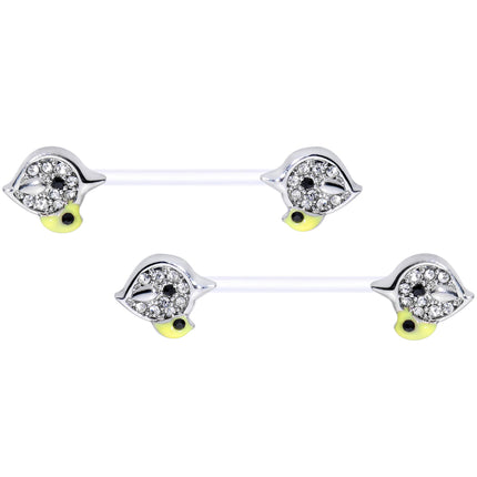14G 9/16 Clear Gem Clear Bioplast Mom Bird Barbell Nipple Ring Set