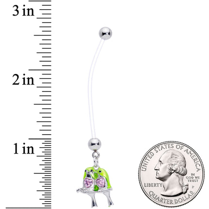 Pink Gem Green Little Lovebirds Twins Dangle Pregnancy Belly Ring