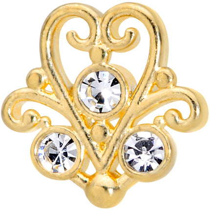 16G 5/16 Clear CZ Gem Gold Tone Fancy Heart Labret Monroe Tragus