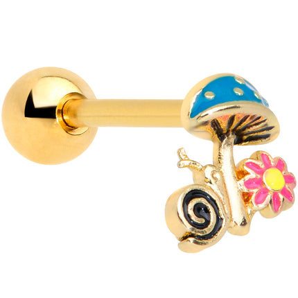 16G 1/4 Gold Tone Snail Flower Magic Mushroom Cartilage Tragus